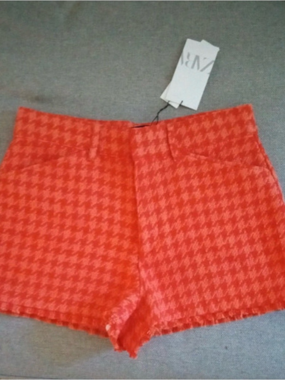 Zara Coral Houndstooth High Waist Shorts